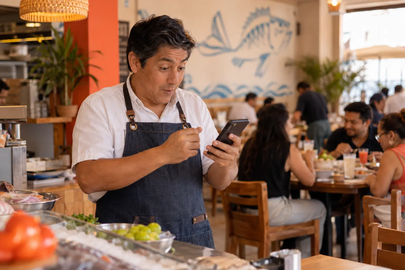 Dueño de una cevichería sorprendido al ver su celular lleno de mensajes de clientes